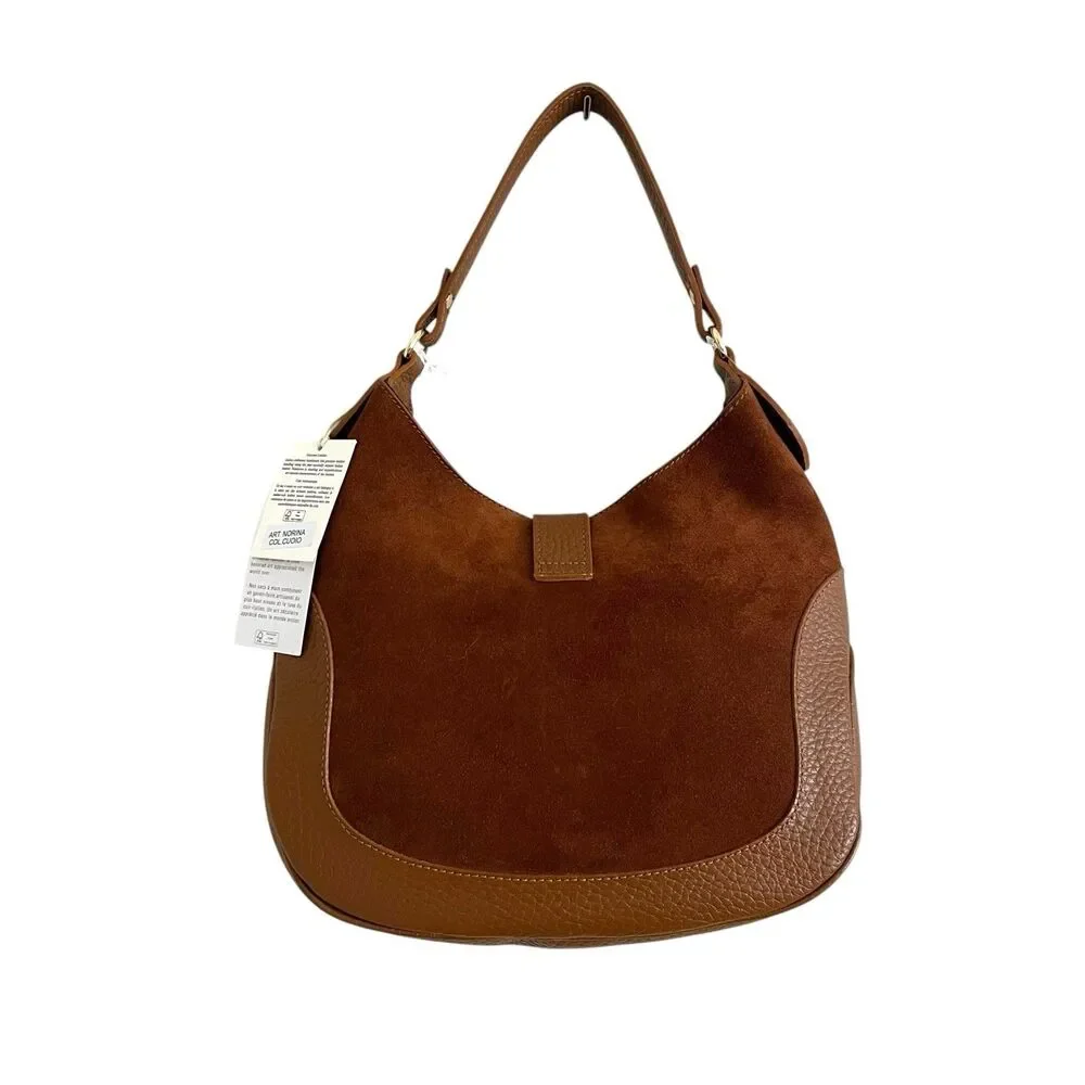 Isadora Italy Crescent Hobo Bag Brown Suede Leather Equestrian Preppy Heritage